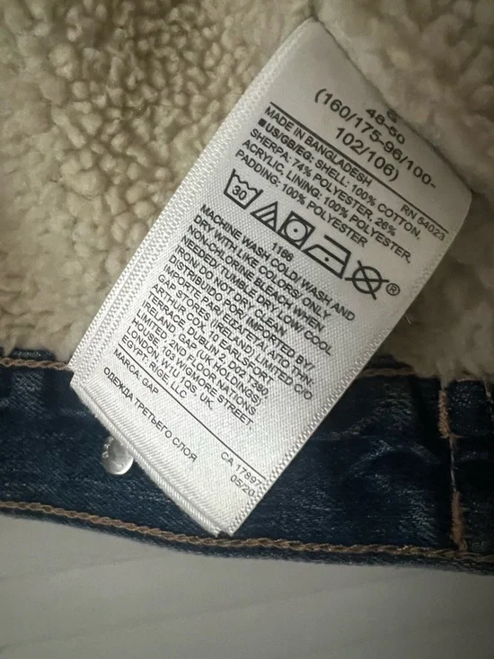 GAP Sherpa Lined Denim Jacket Trucker Jean Jacket Cozy Fleece Lined Blue Size L - Picture 6 of 7